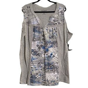 Woman Within Grey and Blue Patterned Tank Top NWT